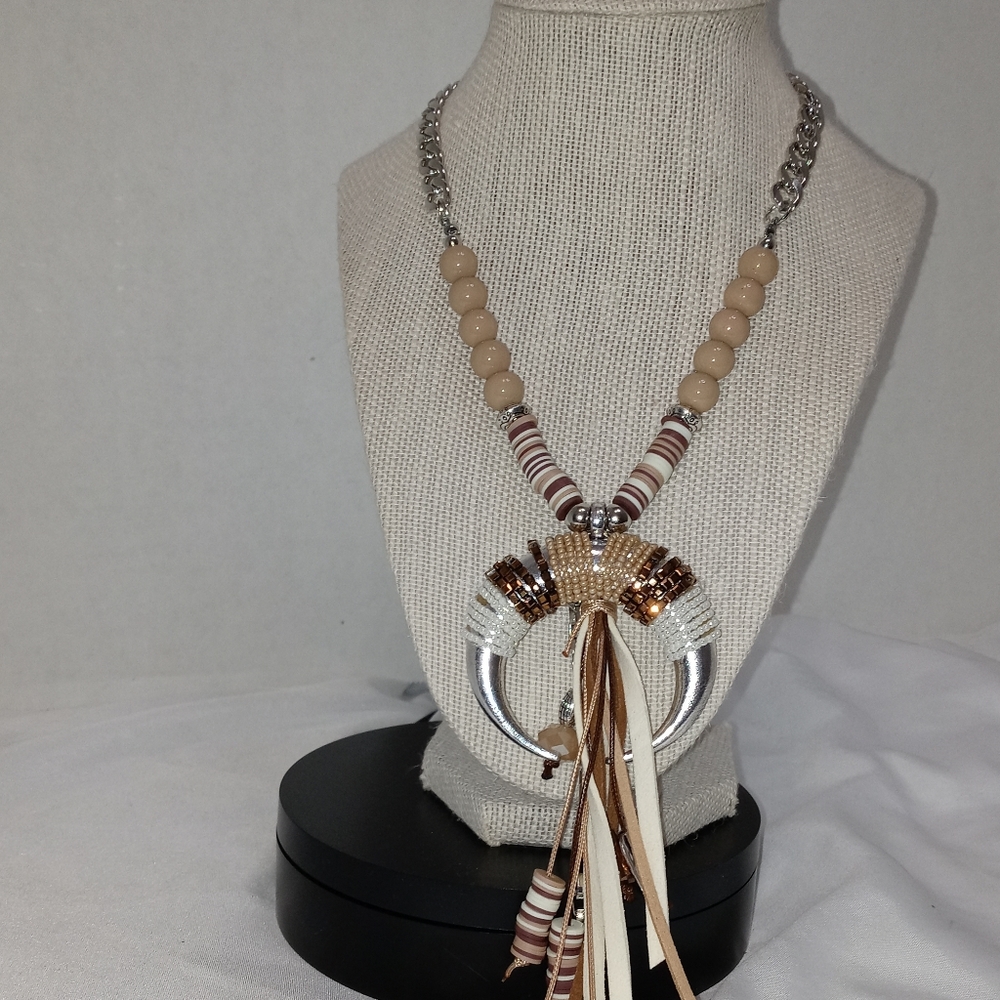 Beaded Tassel Necklace and Earrings Set